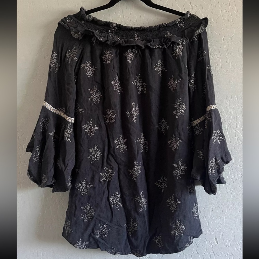 Miss Me Women's Boho‎ Off The Shoulder Mini Dress/Cover Up Tassel Blue Medium - Picture 3 of 7